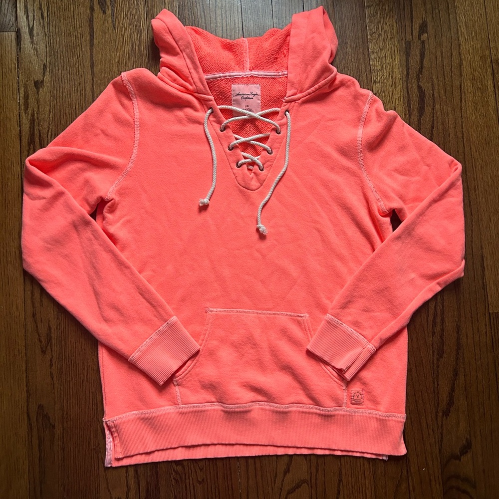 Orange Neon Coral Lace-Up Hoodie